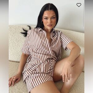 Princess Polly Chloe Short Sleeve Set Brown Stripes